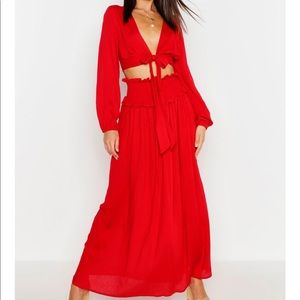 Red Tie Top Maxi Skirt Set 🌹